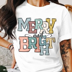 Merry and Bright T-Shirt, Holiday Tee, Festive Shirt, Christmas Gift, Retro Holiday Design, Winter Apparel