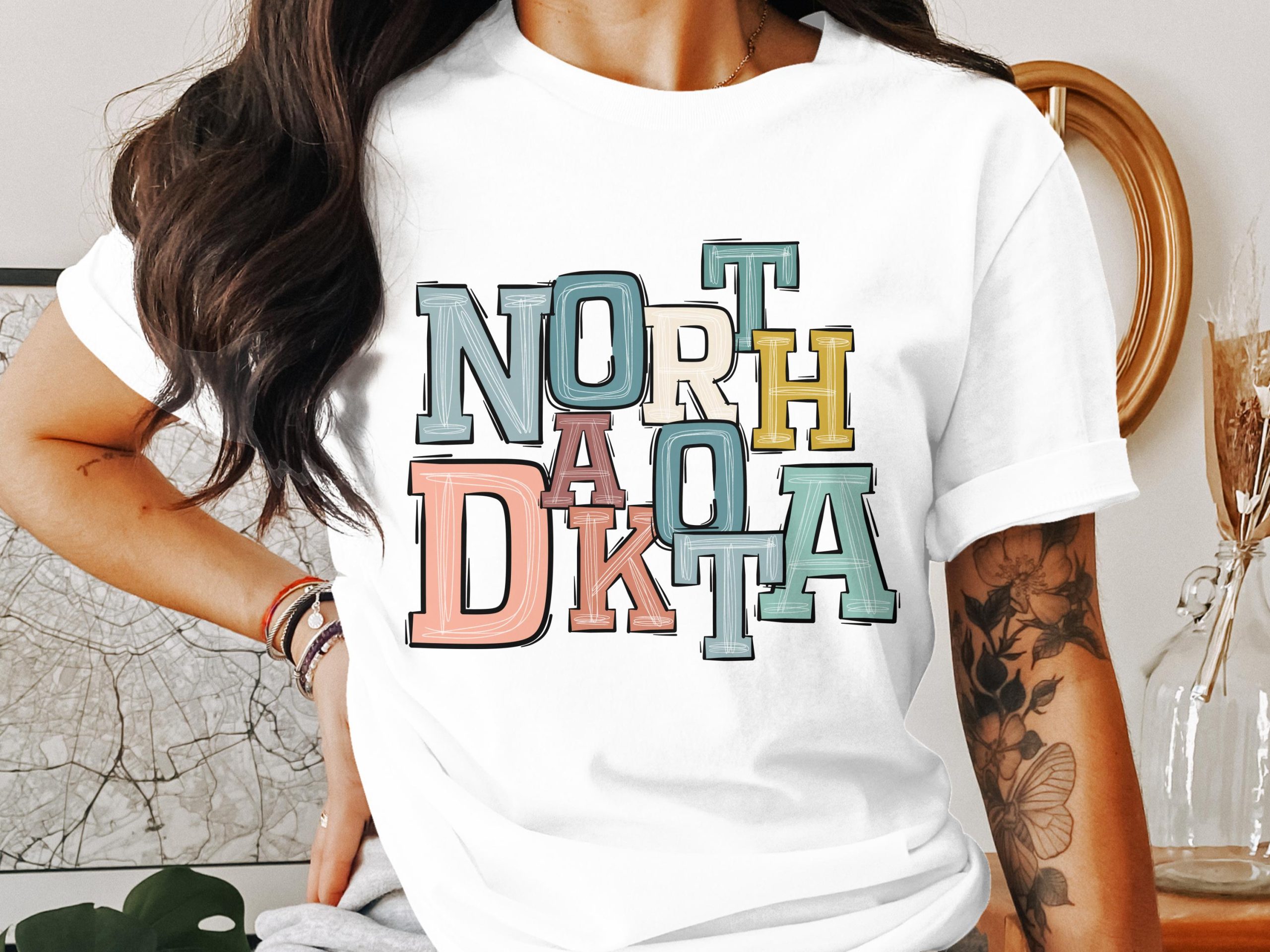 North Dakota T-Shirt, State Pride Tee, Colorful ND Graphic Shirt, Travel Souvenir, Gift for North Dakota Native, ND Lover T Shirt