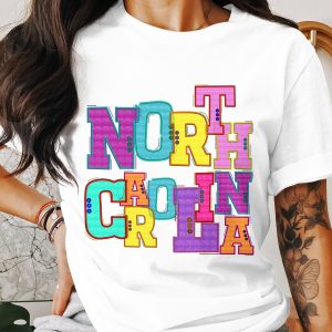 North Carolina T-Shirt, Colorful Embroidered State Name Tee, NC Pride Souvenir Gift, Southern USA Trip, Fun Vacation T Shirt