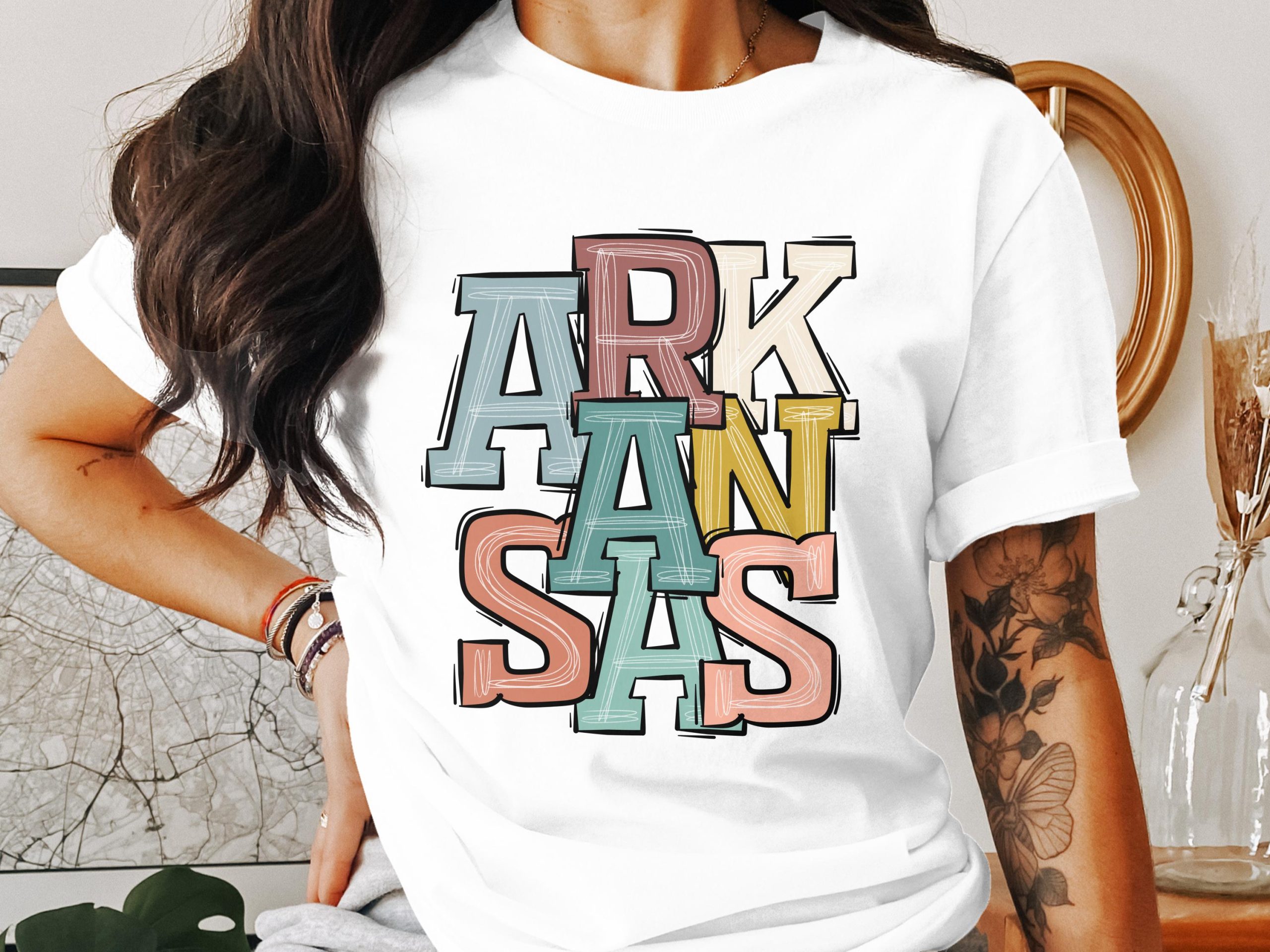 Arkansas State T-Shirt, Retro Graphic Tee, Colorful State Pride Shirt, Trendy Arkansas Apparel, Souvenir Arkansas Gift, Vacation T-Shirt