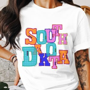 South Dakota T Shirt, Colorful Embroidered Letters Tee, State Pride Shirt, SD Souvenir Gift, Tourist Tee, Vacation Shirt, Road Trip Tee