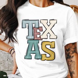 Texas T Shirt, Colorful State Pride Tee, Southwestern USA Gift, Texas Lover Top, Lone Star State Outfit, Texas Vacation Souvenir