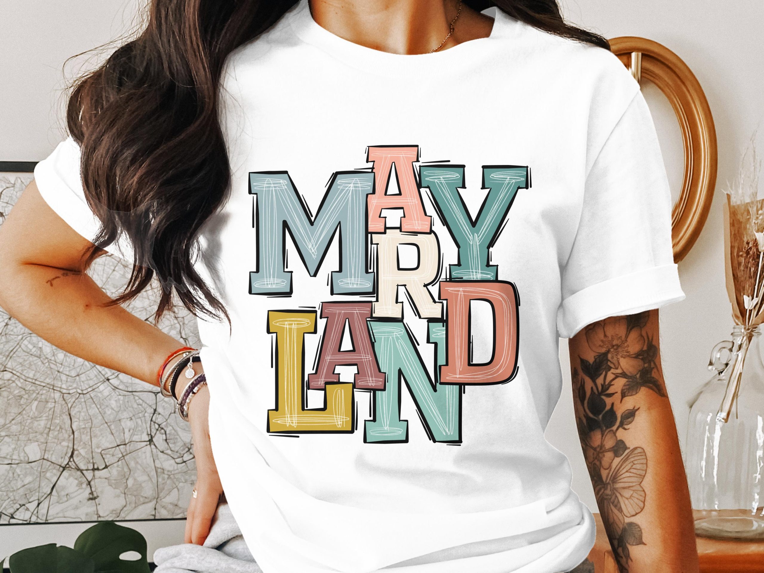Maryland T-Shirt, Colorful Letters Tee, State Pride Shirt, Maryland Souvenir Top, Trendy Unisex Apparel, Maryland Gift Idea