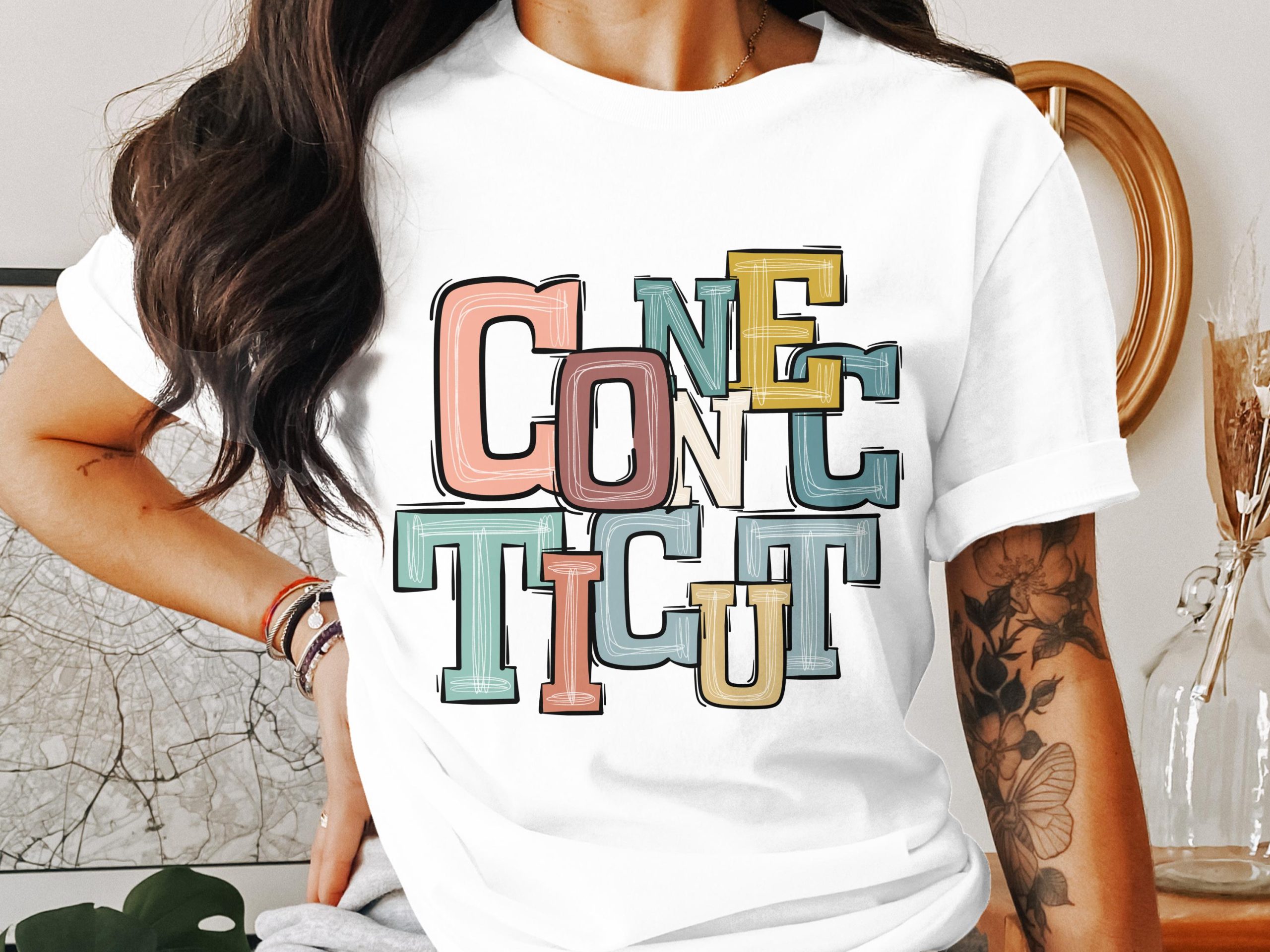 Connecticut T-Shirt, Colorful State Pride, Retro CT Graphic Tee, Home State Shirt, Gift for Connecticut Native, CT Souvenir Shirt