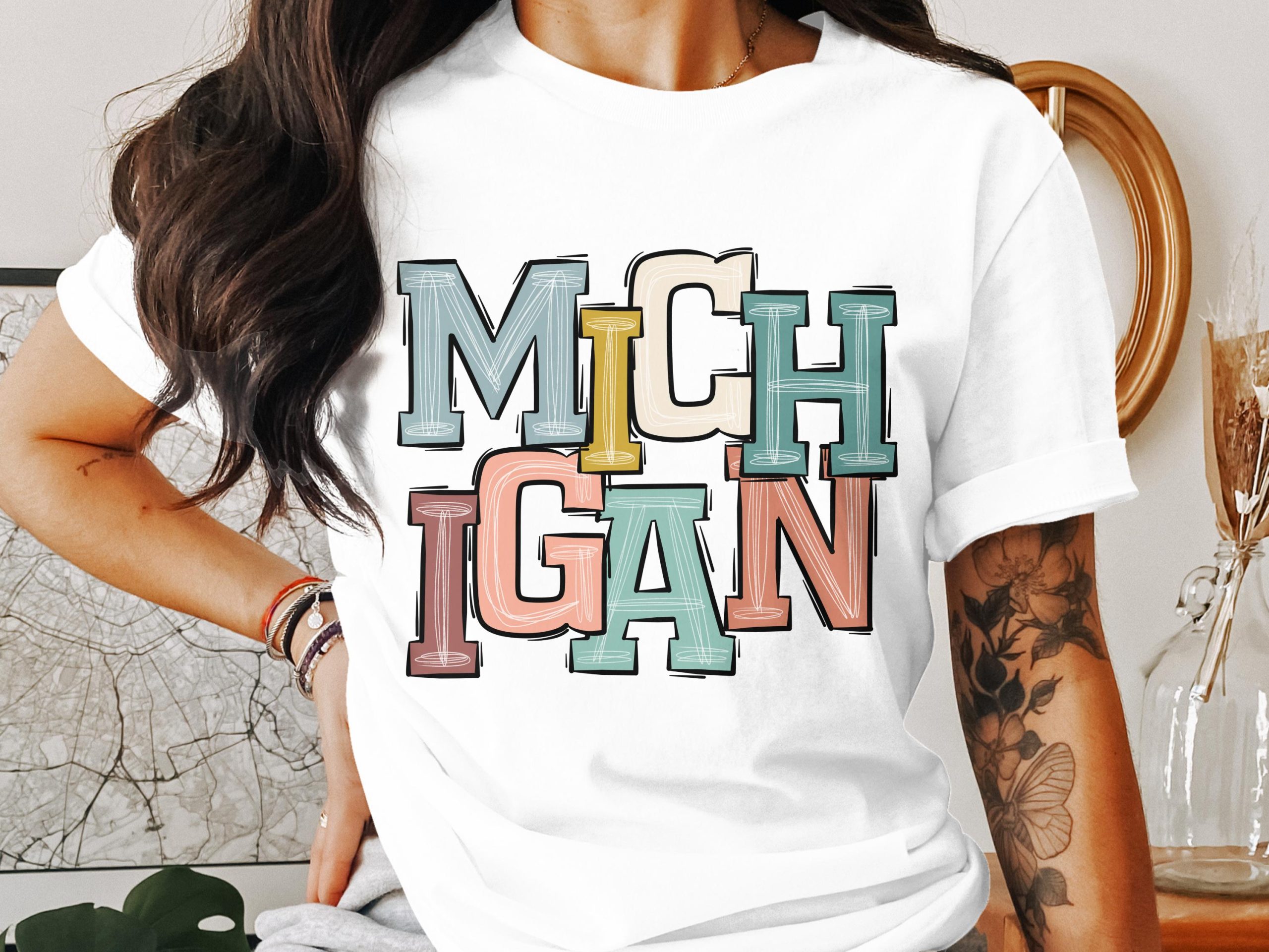 Michigan T Shirt, Colorful Letters Tee, State Pride Shirt, Souvenir Gift Top, Vacation Tee, Trendy Shirt, T Shirt for Men, T Shirt for Women