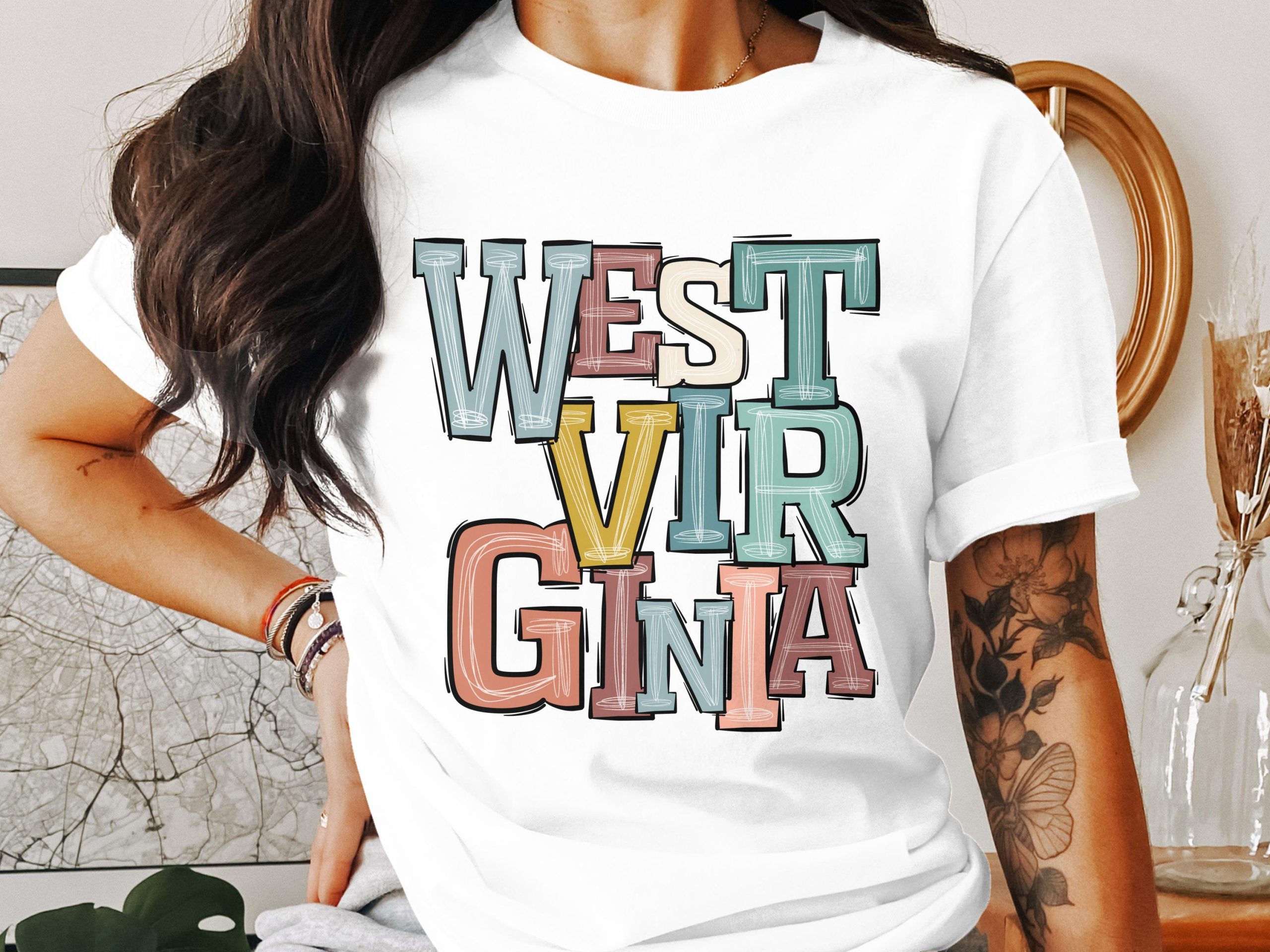 West Virginia T-Shirt, Colorful Letters Tee, West Virginia Souvenir Shirt, State Pride Shirt, Travel T-Shirt, Graphic Tee