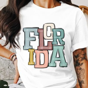 Florida T-Shirt, Colorful Letters Tee, Vacation Shirt, State Pride Apparel, Fun Florida Gift, Trendy Graphic Tee, Sunshine State T Shirt
