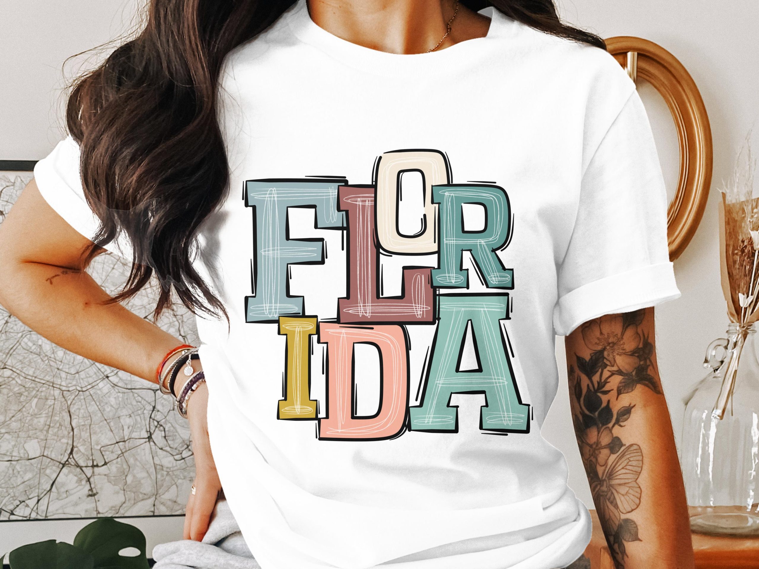 Florida T-Shirt, Colorful Letters Tee, Vacation Shirt, State Pride Apparel, Fun Florida Gift, Trendy Graphic Tee, Sunshine State T Shirt