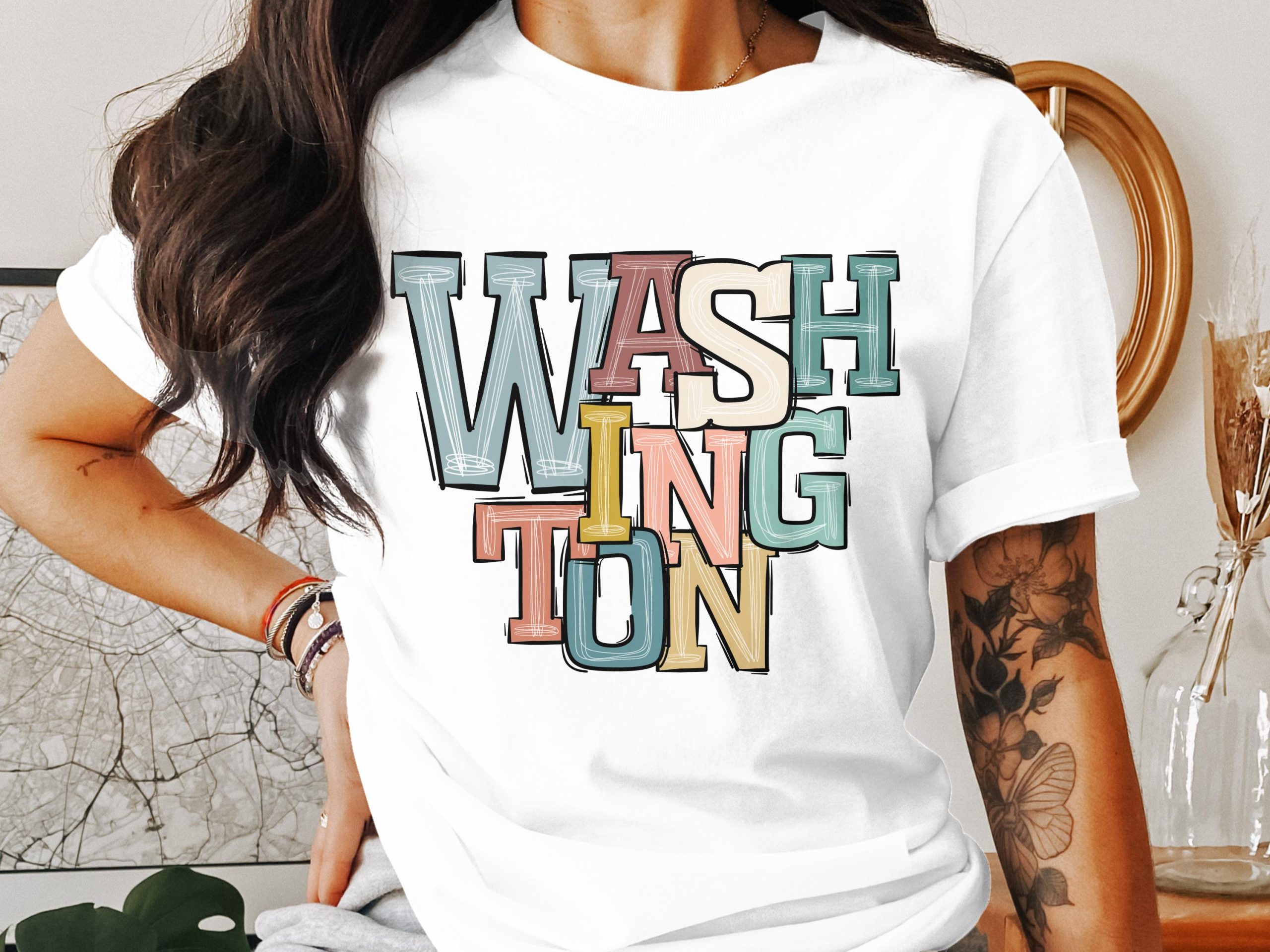 Washington T-Shirt, City Pride Tee, Colorful Lettering Shirt, Washington State Apparel, Souvenir Gift, Trendy Graphic Tee