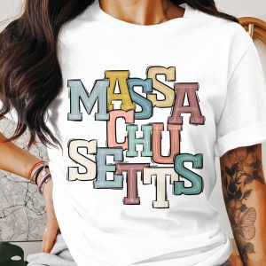 Massachusetts T-Shirt, Retro State Tee, Colorful Letters Shirt, Massachusetts Gift, MA Pride Shirt, USA Travel Souvenir, Summer Vacation