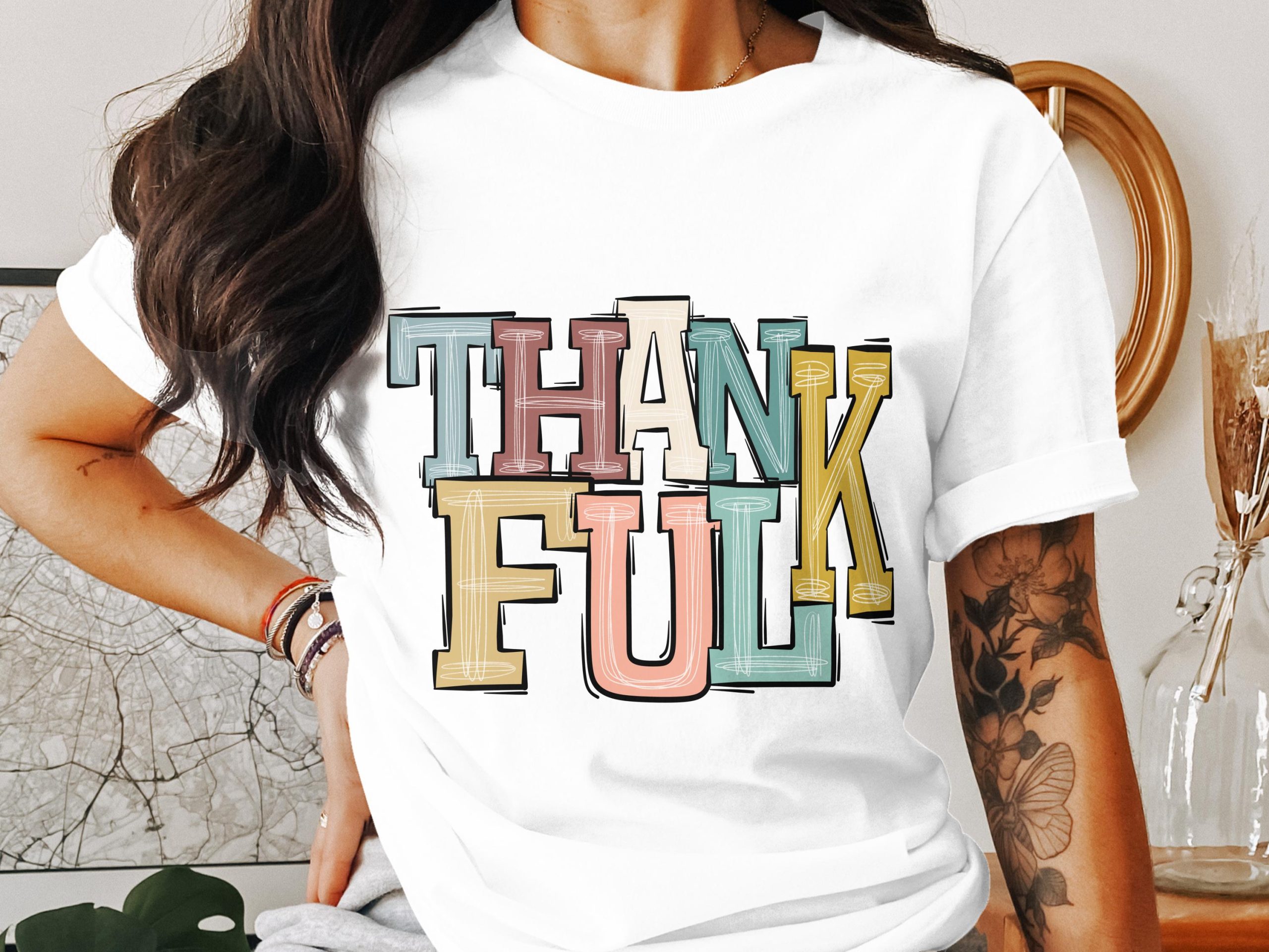 Thankful T-Shirt, Thanksgiving Shirt, Fall Apparel, Trendy Shirt, Holiday Tee, Thankful Graphic Tee, Colorful Thanksgiving T-Shirt