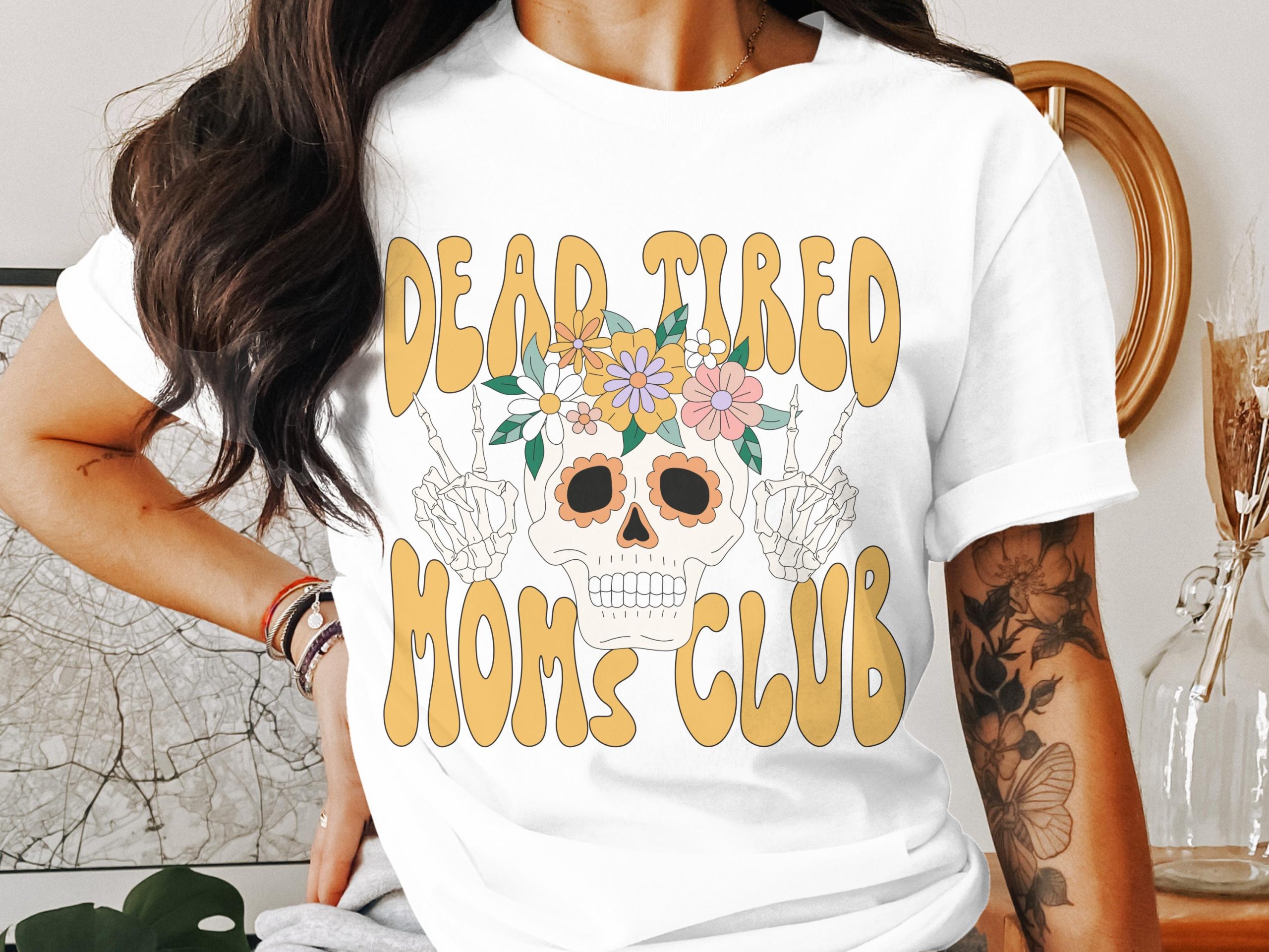 Dead Tired Moms Club T-Shirt, Floral Skull Tee, Funny Skeleton Hand Shirt, Mother's Day Gift, Mom Life Shirt, Graphic TShirt