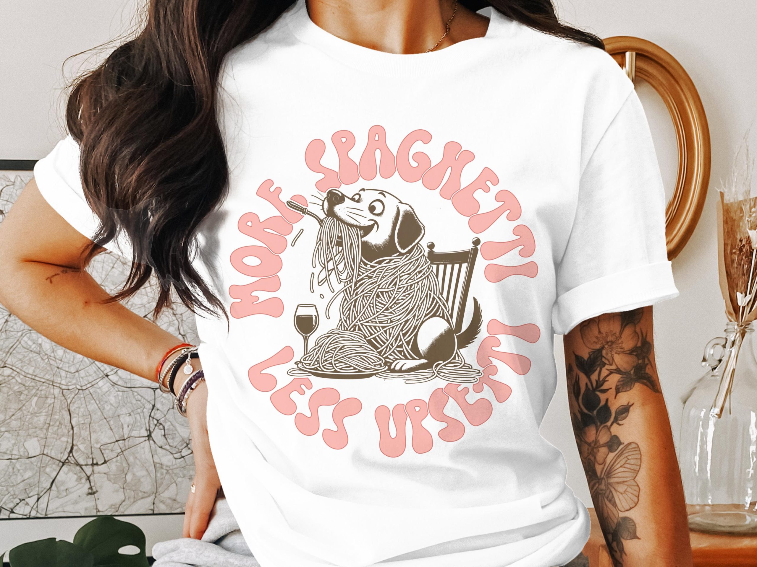 More Spaghetti Less Upset, Dog Lover T-Shirt, Foodie Gift, Cute Pet Tee, Unique Graphic, Funny Design, Pasta T Shirt, Dog Breed Apparel
