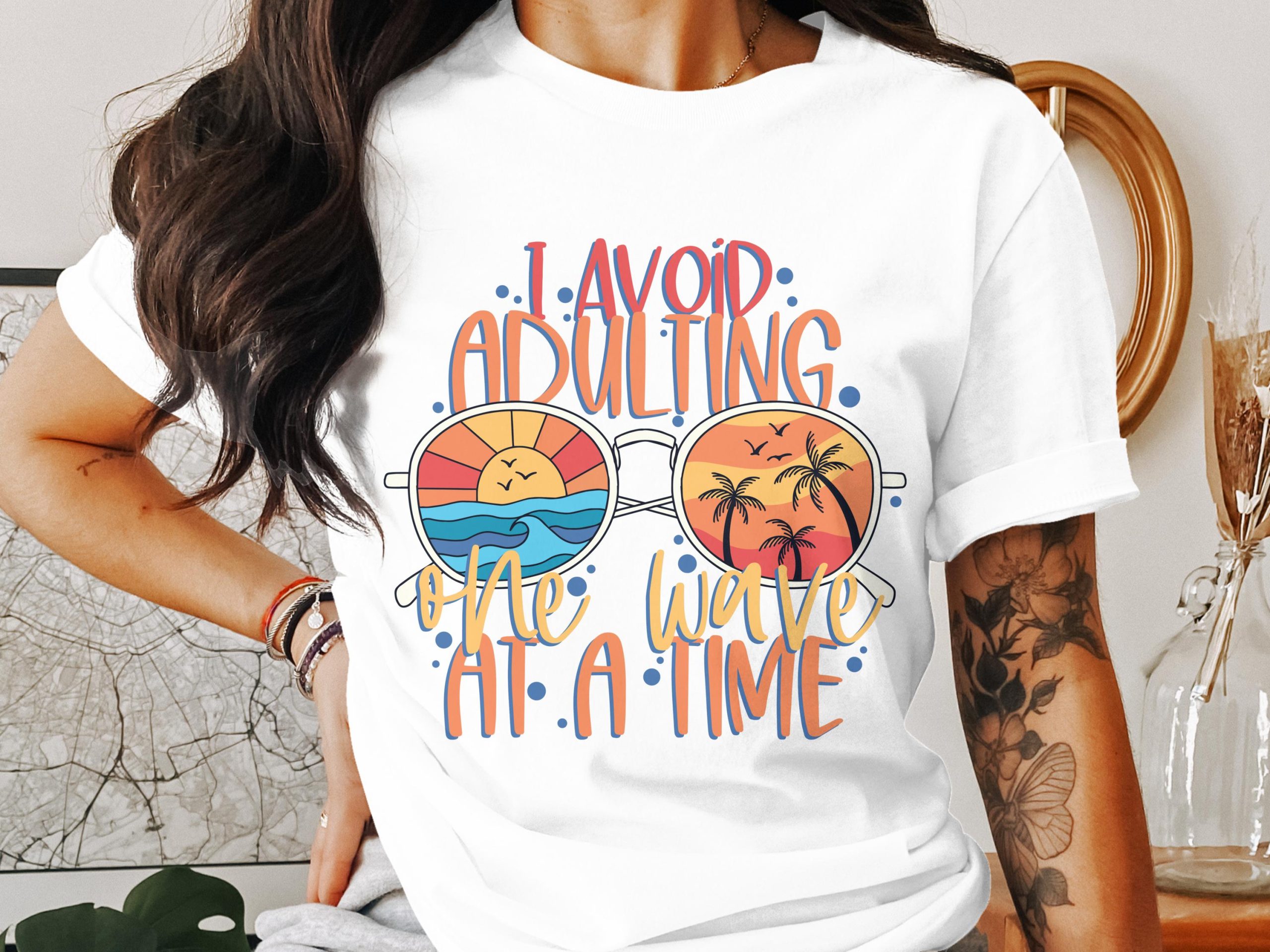 Avoid Adulting T-Shirt, Beach Sunset Tee, Summer Vacation Vibes, Relaxing Graphic Shirt, Cool Casual Outfit, Trendy Style T Shirt