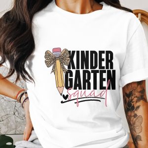 Kindergarten Squad T-Shirt, Leopard Bow Pencil Tee, Teacher Shirt, Back to School Outfit, Kindergarten Teacher Gift, Class T Shirt