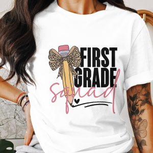 First Grade Squad T-Shirt, Teacher Shirt, Back to School Tee, Elementary School, Leopard Pencil Bow, 1st Grade Squad, School T Shirt