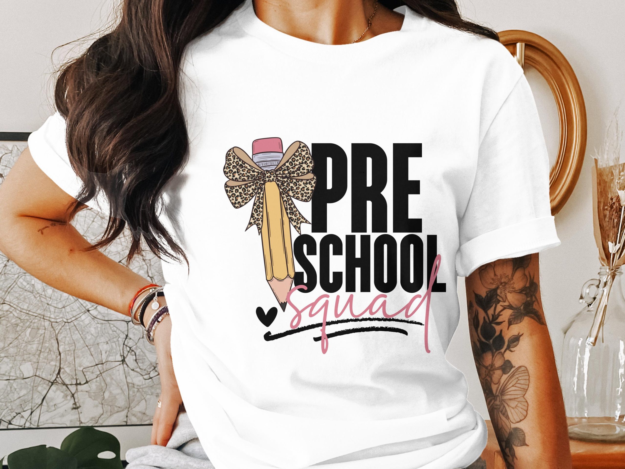 Pre School Squad T Shirt, Leopard Print Pencil Tee, Teacher Shirt, Back to School Gift, Cute First Day School Shirt, Preschool Teacher