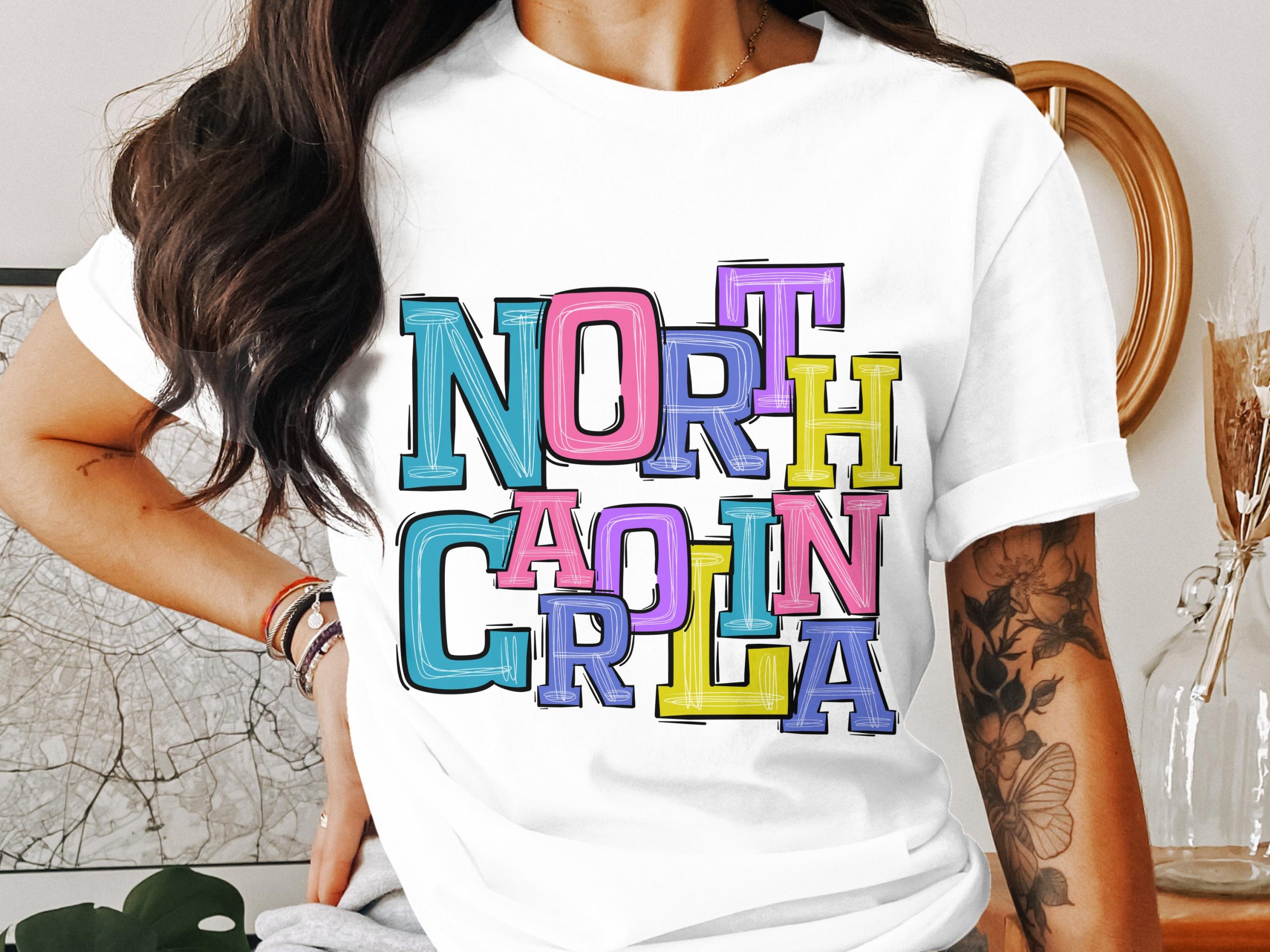 Bright North Carolina State Pride Graphic Design T-Shirt