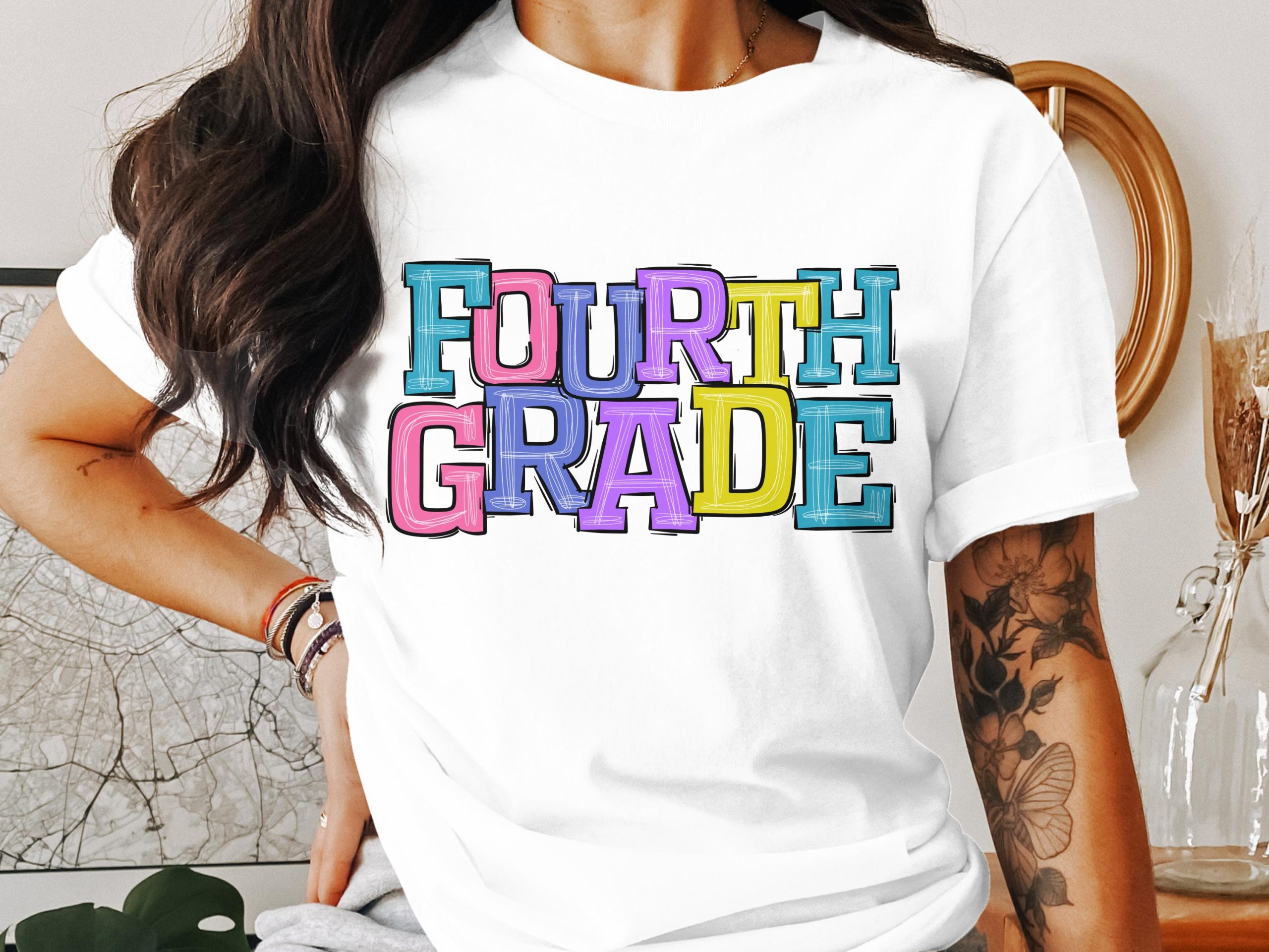 Fourth Grade Back To School Colorful Text Design T-Shirt