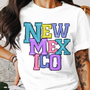 New Mexico Text with Outline Multi Color Print T-Shirt