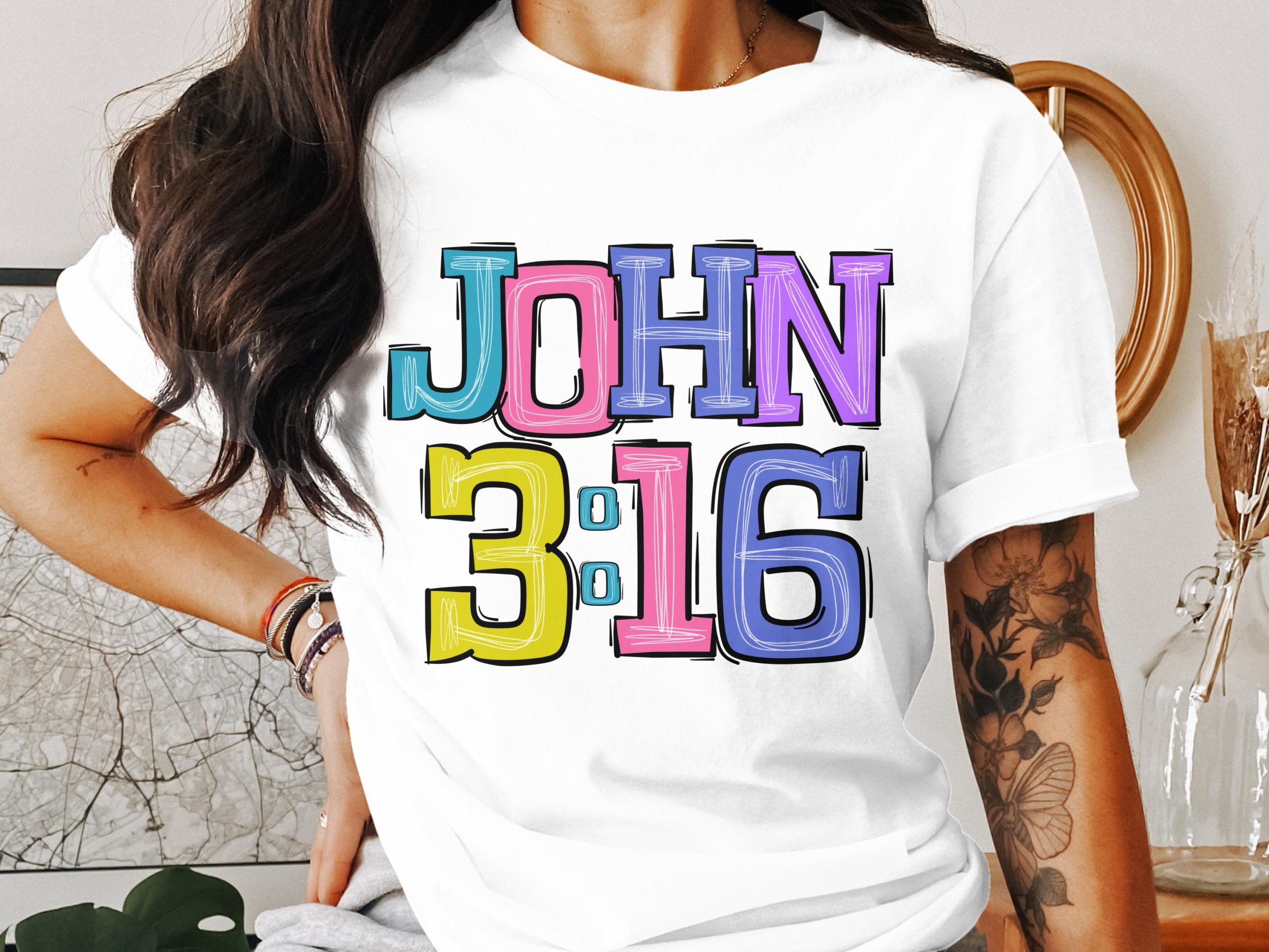 John 3 16 Colorful Illustration Christian T-Shirt