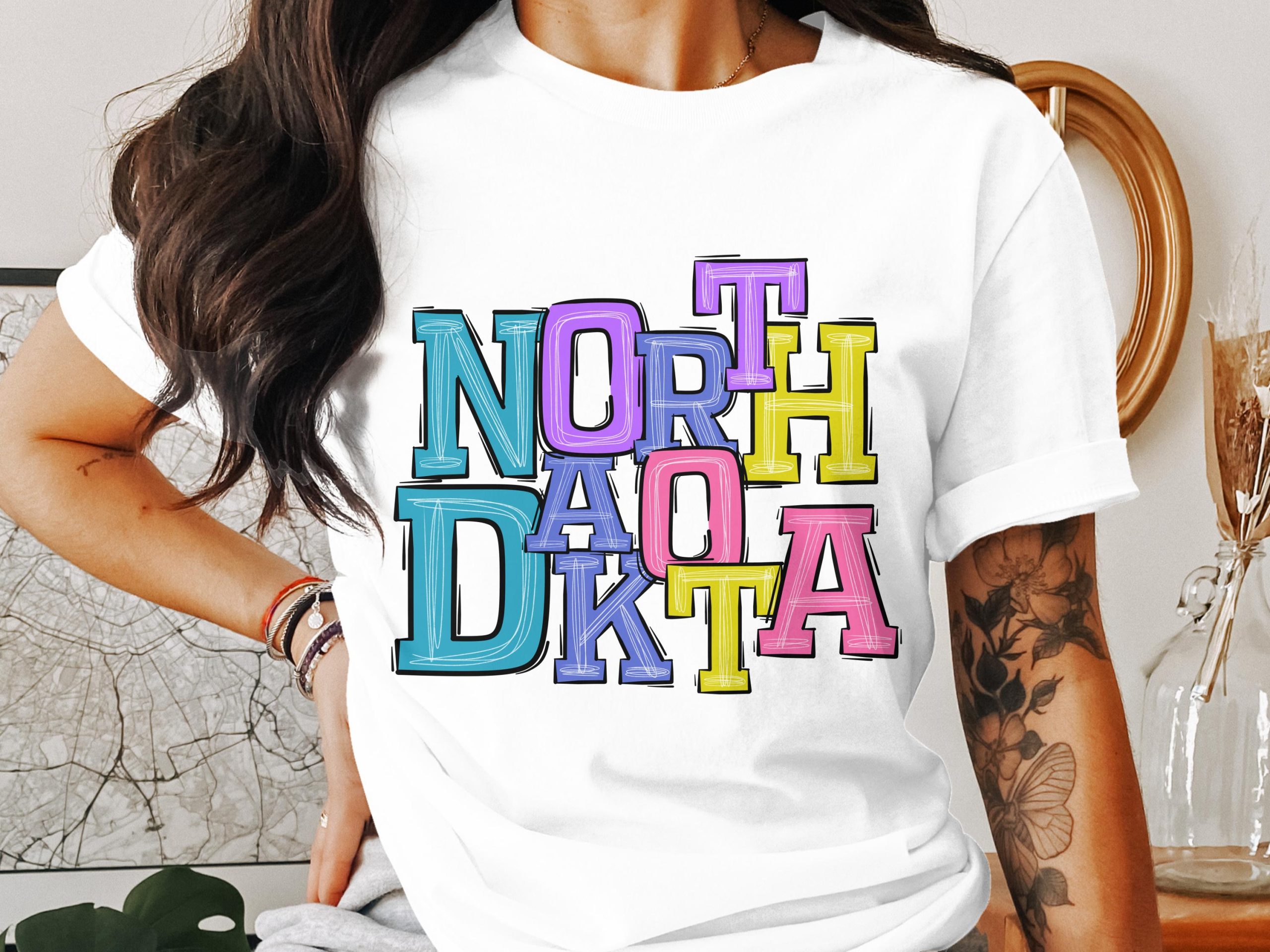 North Dakota State Pride Colorful Graphic Outfit T-Shirt