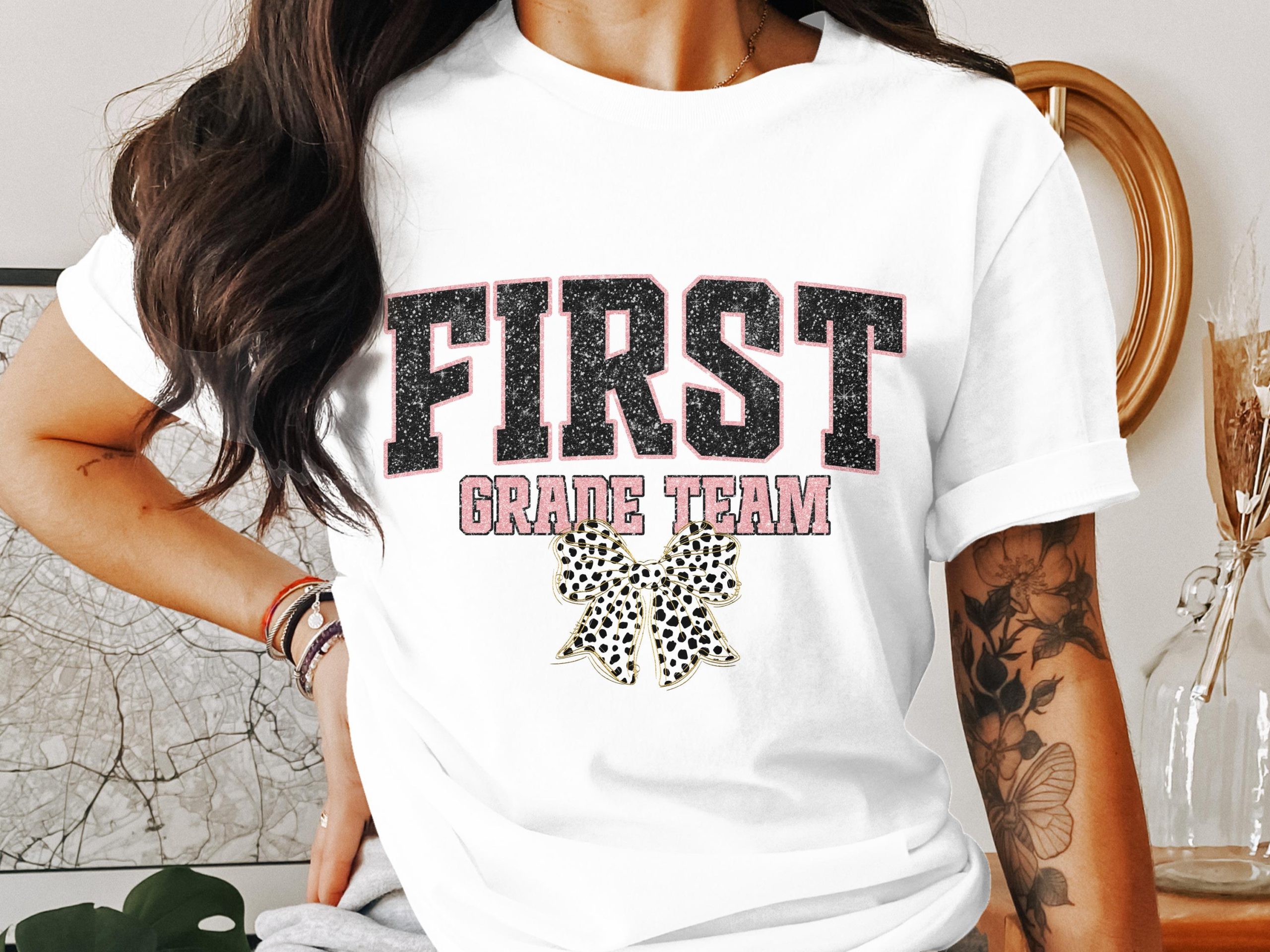 First Grade Team Design Teacher School Bow Cute T-Shirt
