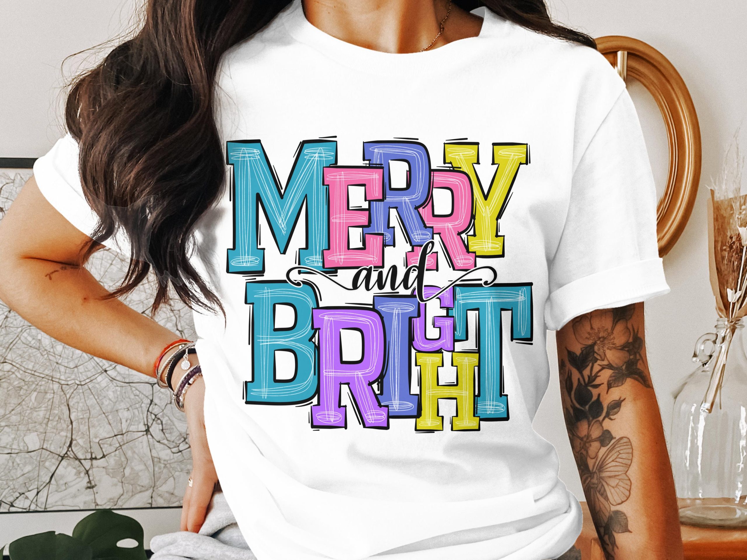 Merry and Bright Holiday Season Graphic Design T-Shirt