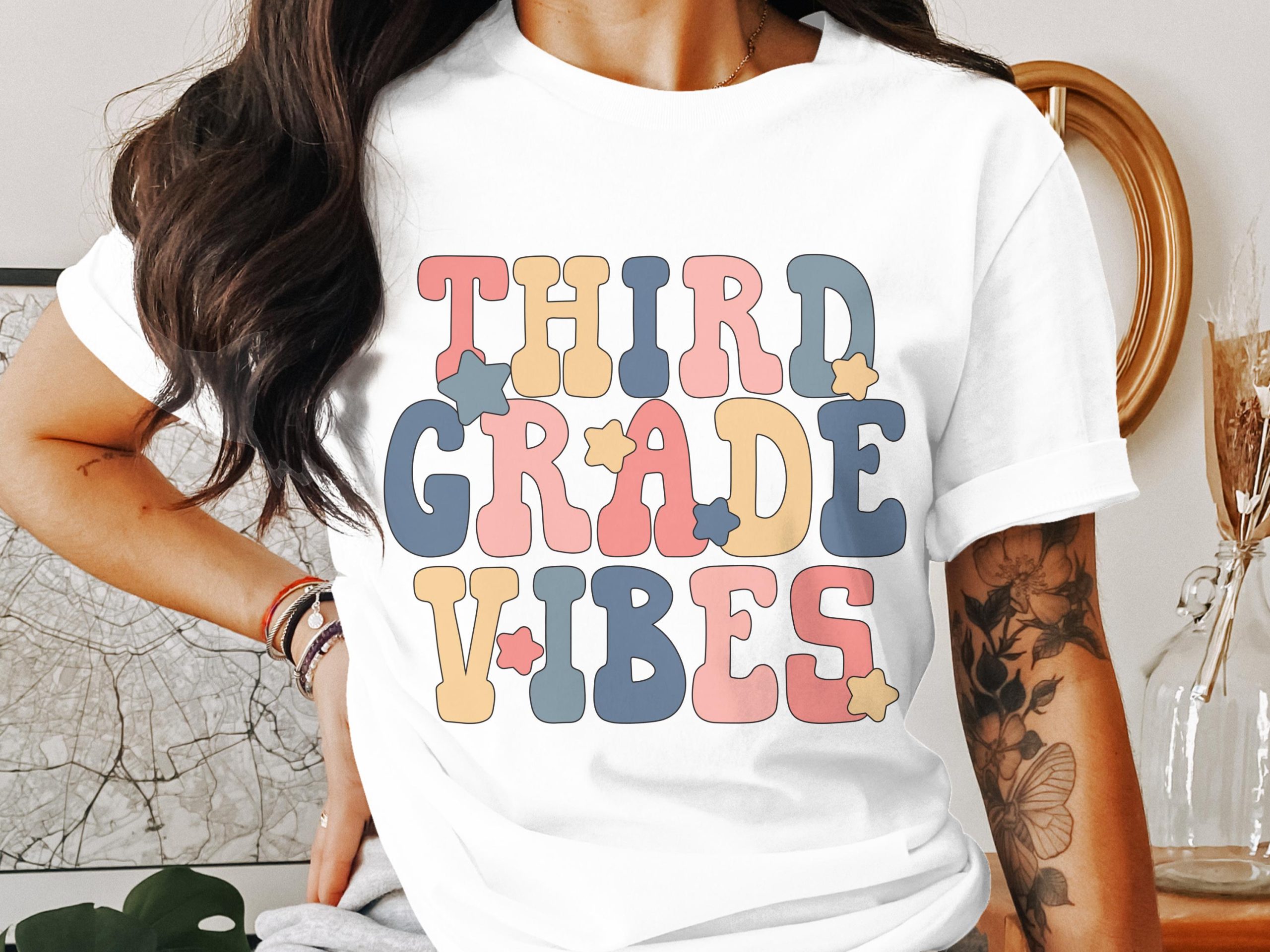 Third Grade Vibes T-Shirt, Teacher T-Shirt, Back to School Shirt, Third Grade Teacher Gift, Colorful Tee, Student Shirt, Third Grade Squad