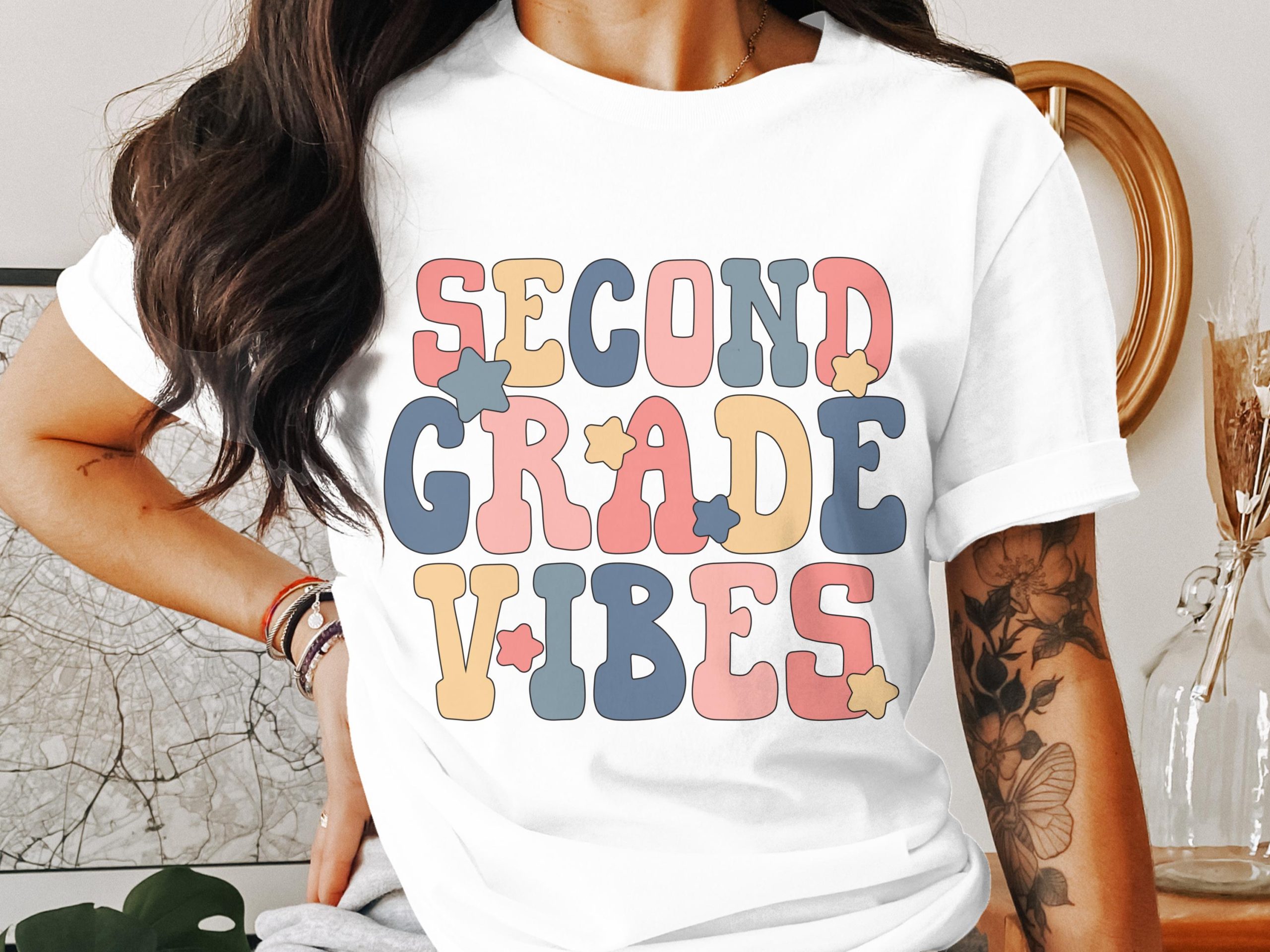 Second Grade Vibes T-Shirt, Teacher Shirt, Retro School Tee, Elementary School Teacher, Back to School, Cute Teacher Gift, Groovy Vibes