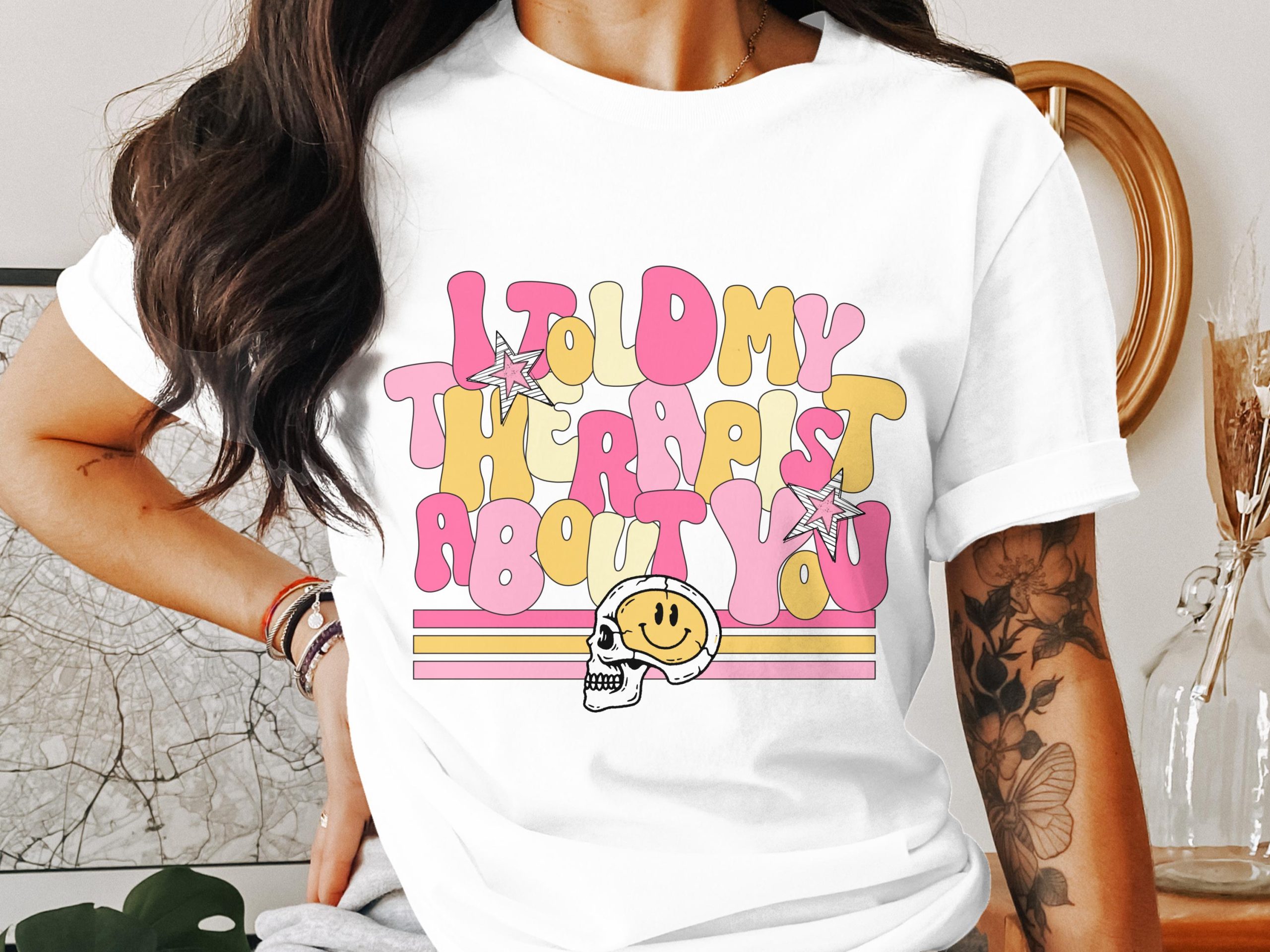 I Told My Therapist About You T-Shirt, Funny Therapy Shirt, Mental Health Tee, Skull Smiley Face, Trending Graphic T-Shirt, Trendy Style