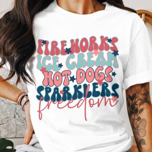 4th of July T-Shirt, Patriotic Shirt, Fireworks Ice Cream Hotdogs Sparklers Freedom Tee, USA Independence Day Shirt, July 4th Shirt