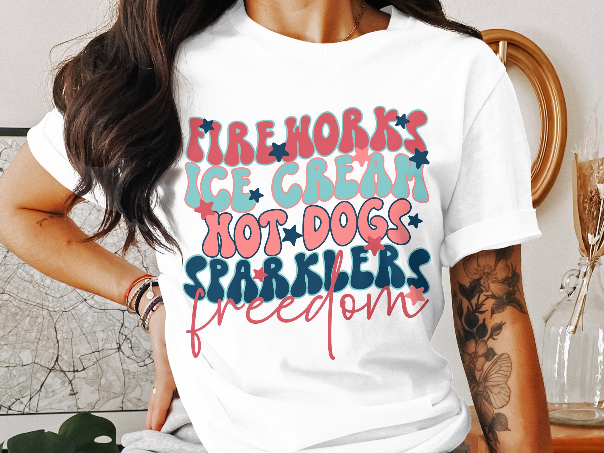 4th of July T-Shirt, Patriotic Shirt, Fireworks Ice Cream Hotdogs Sparklers Freedom Tee, USA Independence Day Shirt, July 4th Shirt