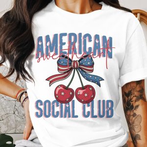 American Sweetheart T-Shirt, Cherry Bow, Social Club Shirt, Patriotic Tee, Cute Summer T-Shirt, Trendy Graphic Tee, USA Pride Shirt