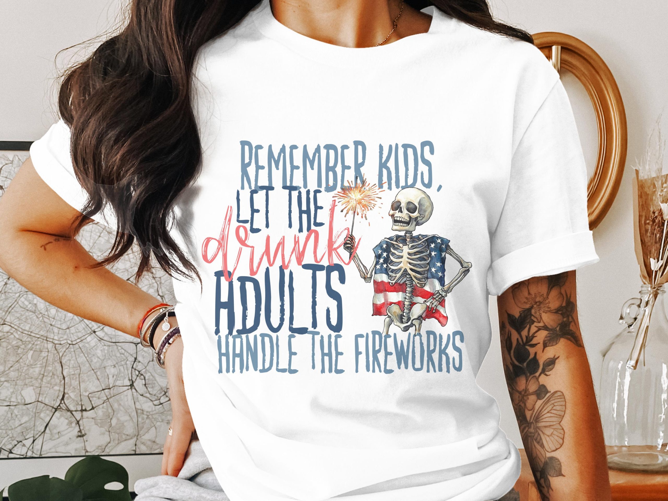 4th July Shirt, Remember Kids T-Shirt, Drunk Adults Shirt, Funny Patriotic Tee, Skeleton T Shirt, Independence Day Gift