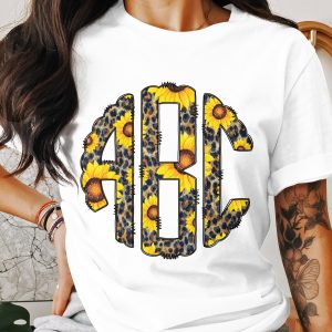 Digital,Custom Digital Download Monogram,Sunflower Leopard Print Letters,PNG Design,Shirt Design,Custom Initials,Personalized Monogram