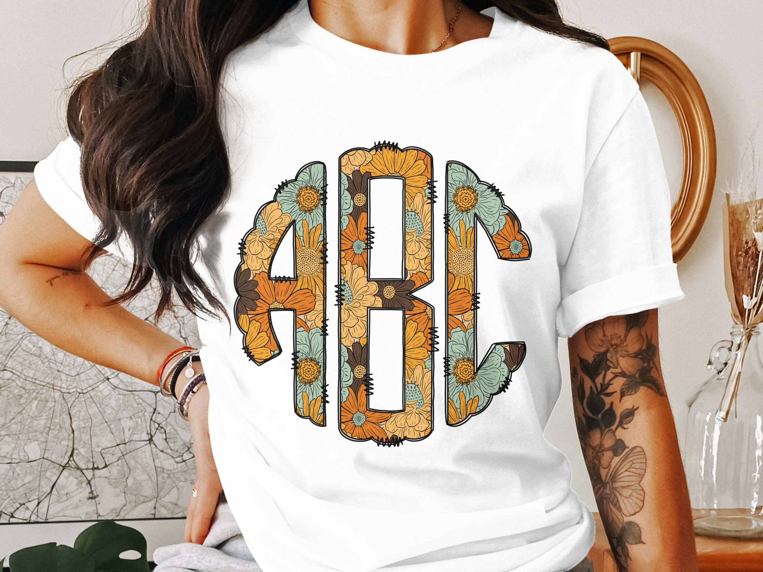 Digital Custom Floral Monogram, Initial Digital Download, Personalized PNG Image, Floral Letters, Boho Flower Monogram, Custom Initials