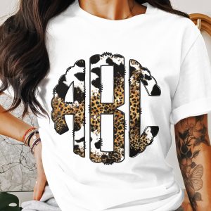 Digital,Custom Digital Download Monogram, Cow Print, Leopard Print, Personalized Initial, Circle Monogram Frame, Printable PNG, DIY Design