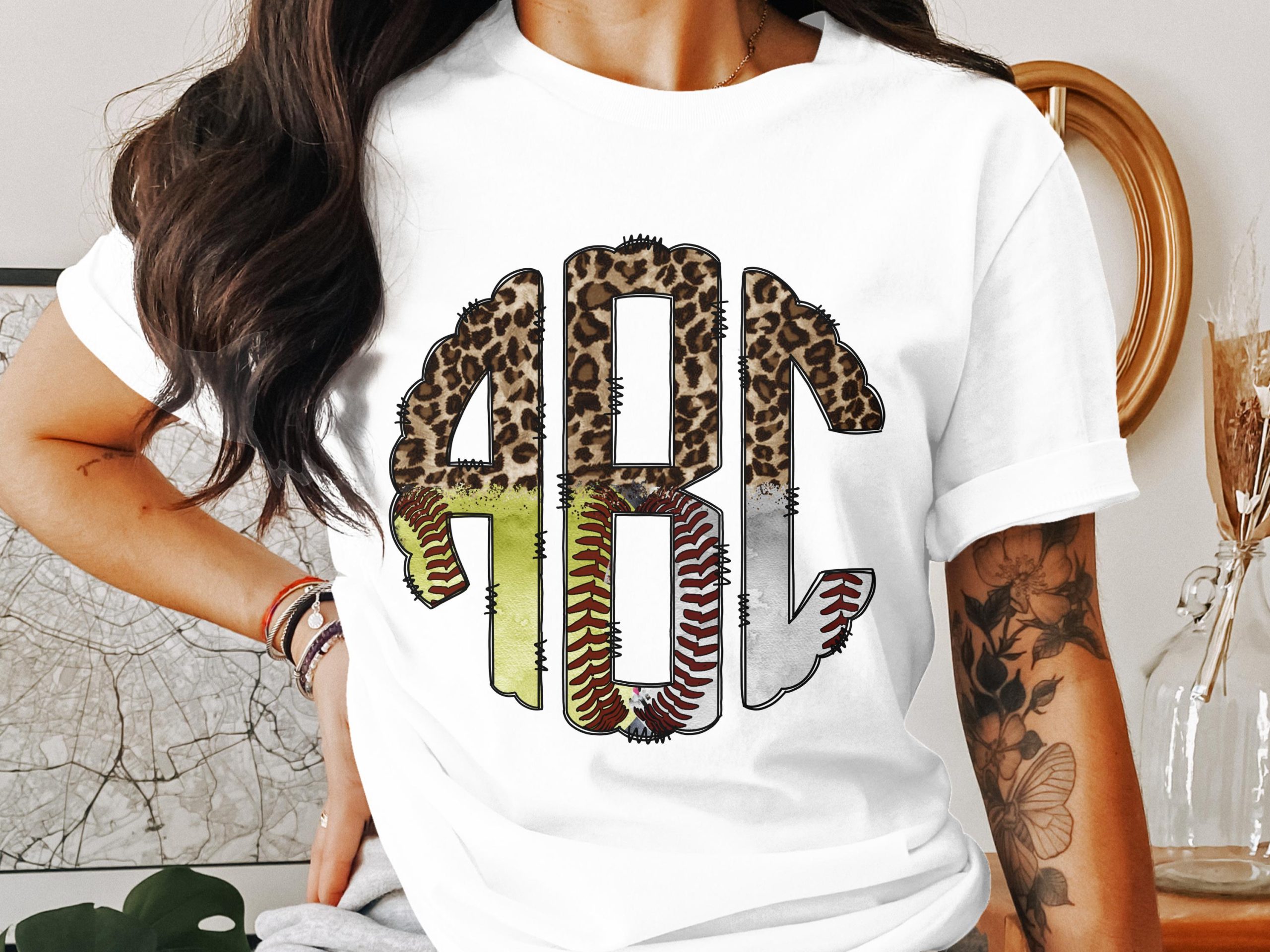 Digital,Custom Digital Download Monogram, Baseball Leopard Print Initial Design, Personalized Initials, Sports Monogram, PNG File, DIY