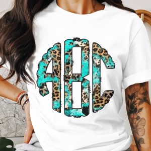 Custom Digital Download Monogram, Leopard and Turquoise Print, Personalized Initials, DIY Crafts, Digital Monogram