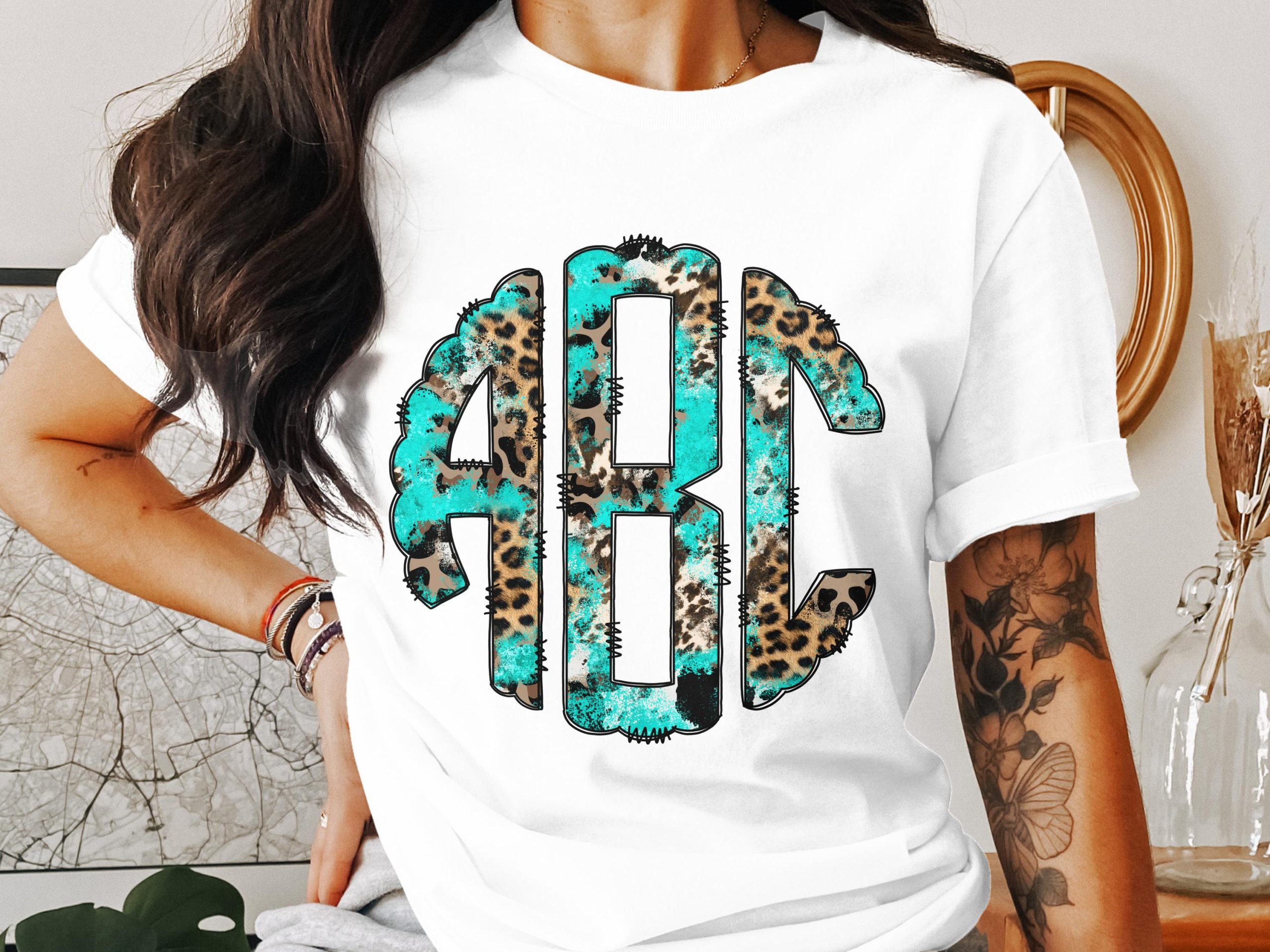 Custom Digital Download Monogram, Leopard and Turquoise Print, Personalized Initials, DIY Crafts, Digital Monogram