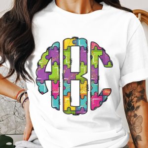 Digital Custom Monogram, Puzzle Piece Initials, Autism Awareness Monogram, Personalized Download, Colorful Letters, PNG for Printing