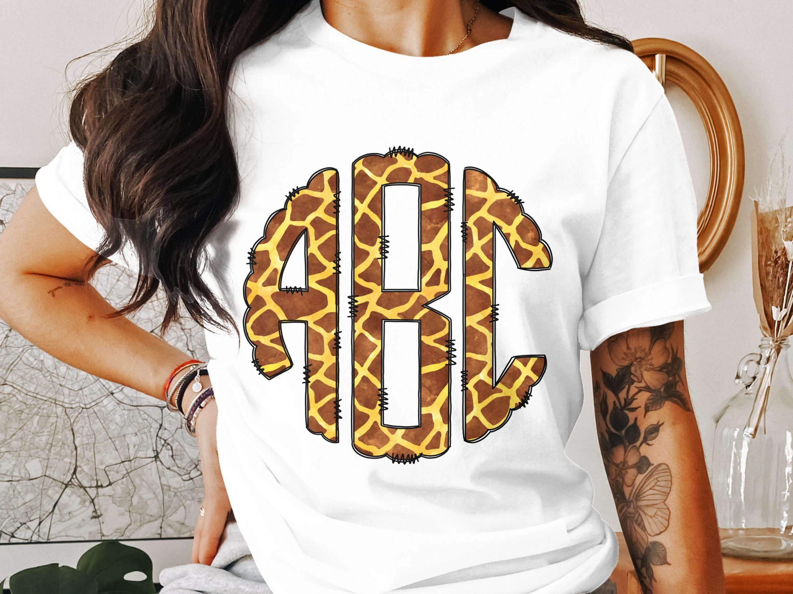 Digital,Custom Digital Download Monogram,Giraffe Print,Circle Monogram,Personalized Gift,PNG File,Printable Monogram,Giraffe Monogram