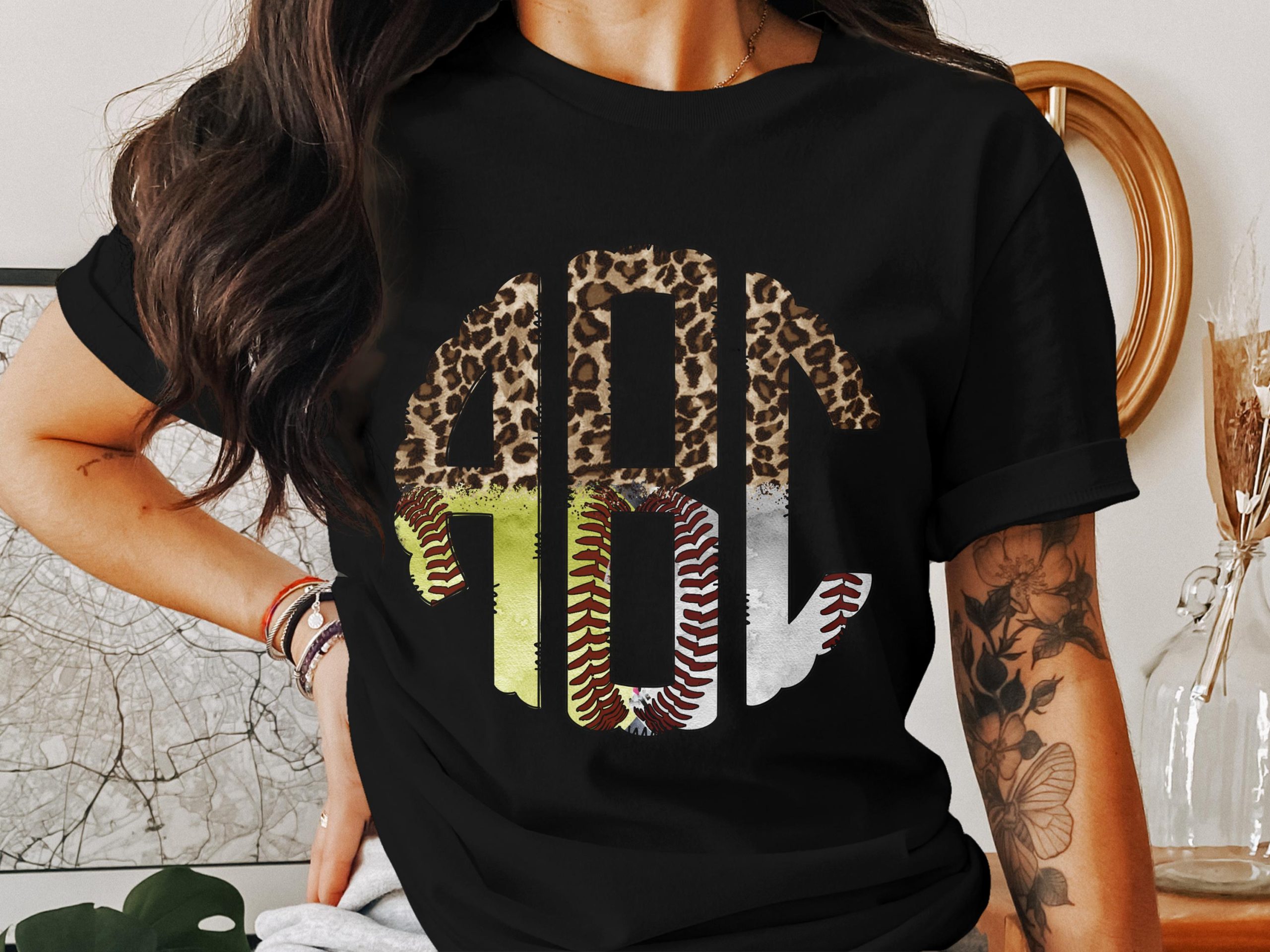 Digital,Custom Digital Download Monogram, Baseball Leopard Print Initial Design, Personalized Initials, Sports Monogram, PNG File, DIY - Image 2