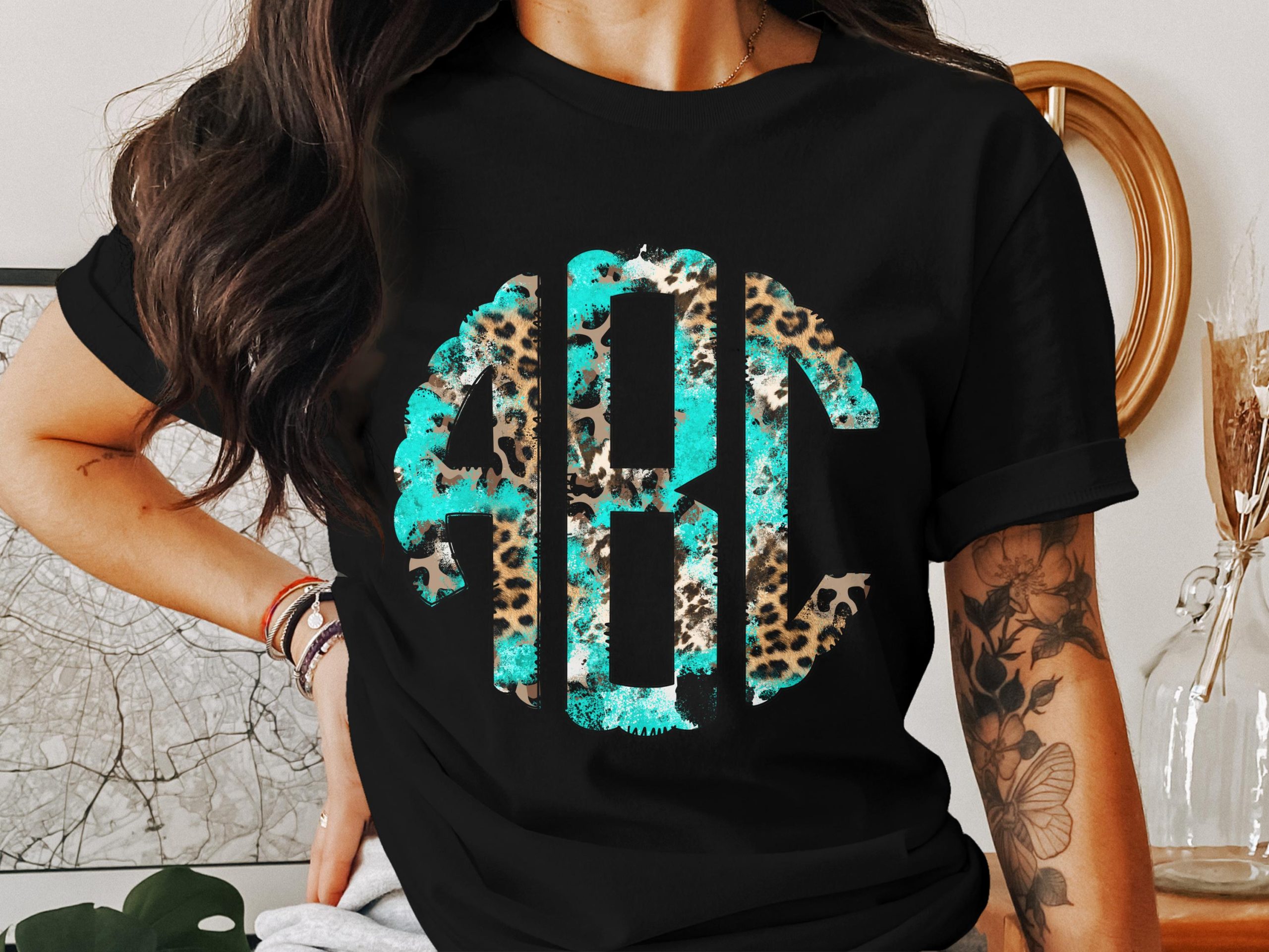 Custom Digital Download Monogram, Leopard and Turquoise Print, Personalized Initials, DIY Crafts, Digital Monogram - Image 2