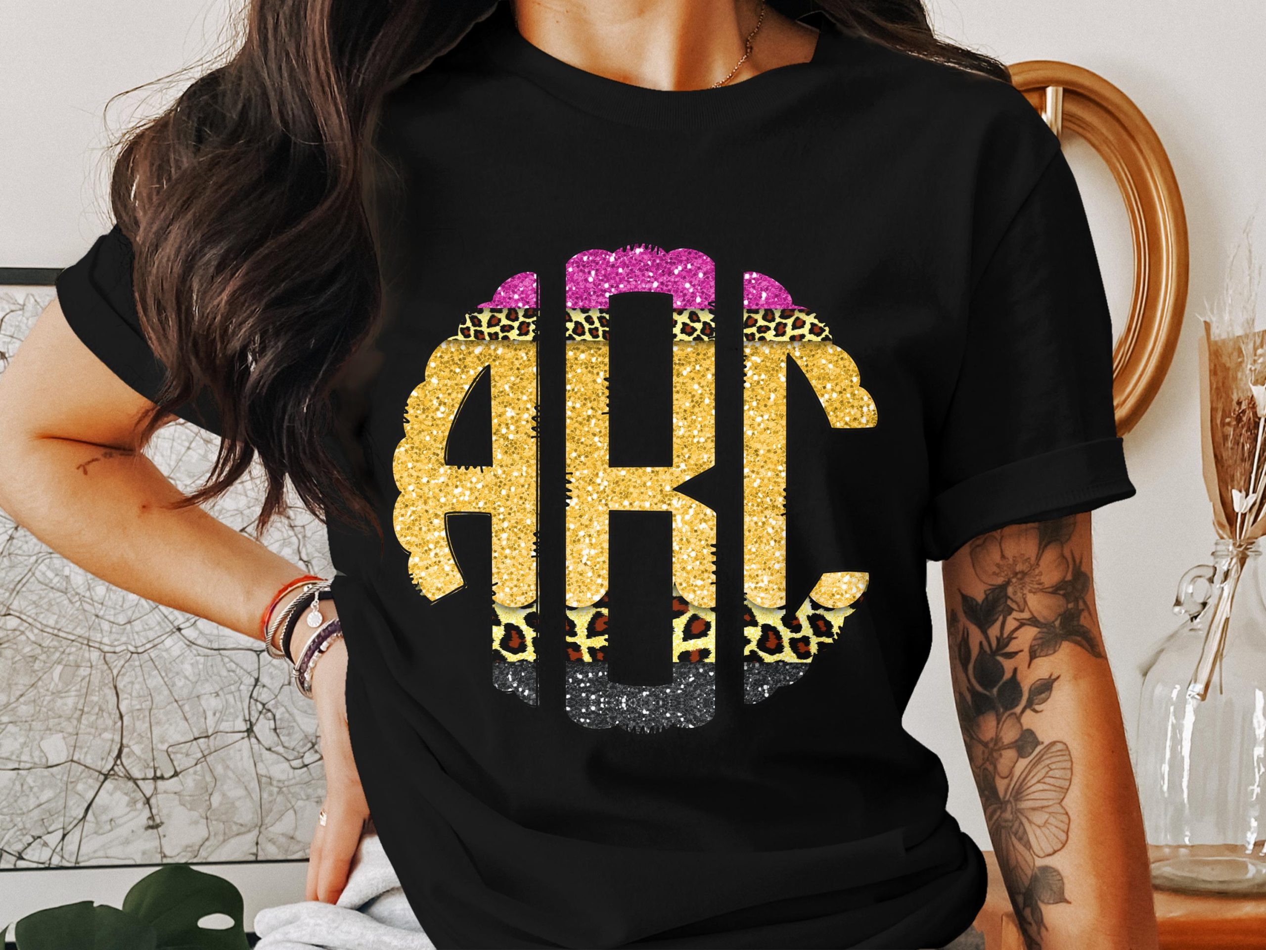 Custom Digital Download Monogram, Leopard Glitter Initial, Personalized Initials, Digital Files, Printable Art - Image 2
