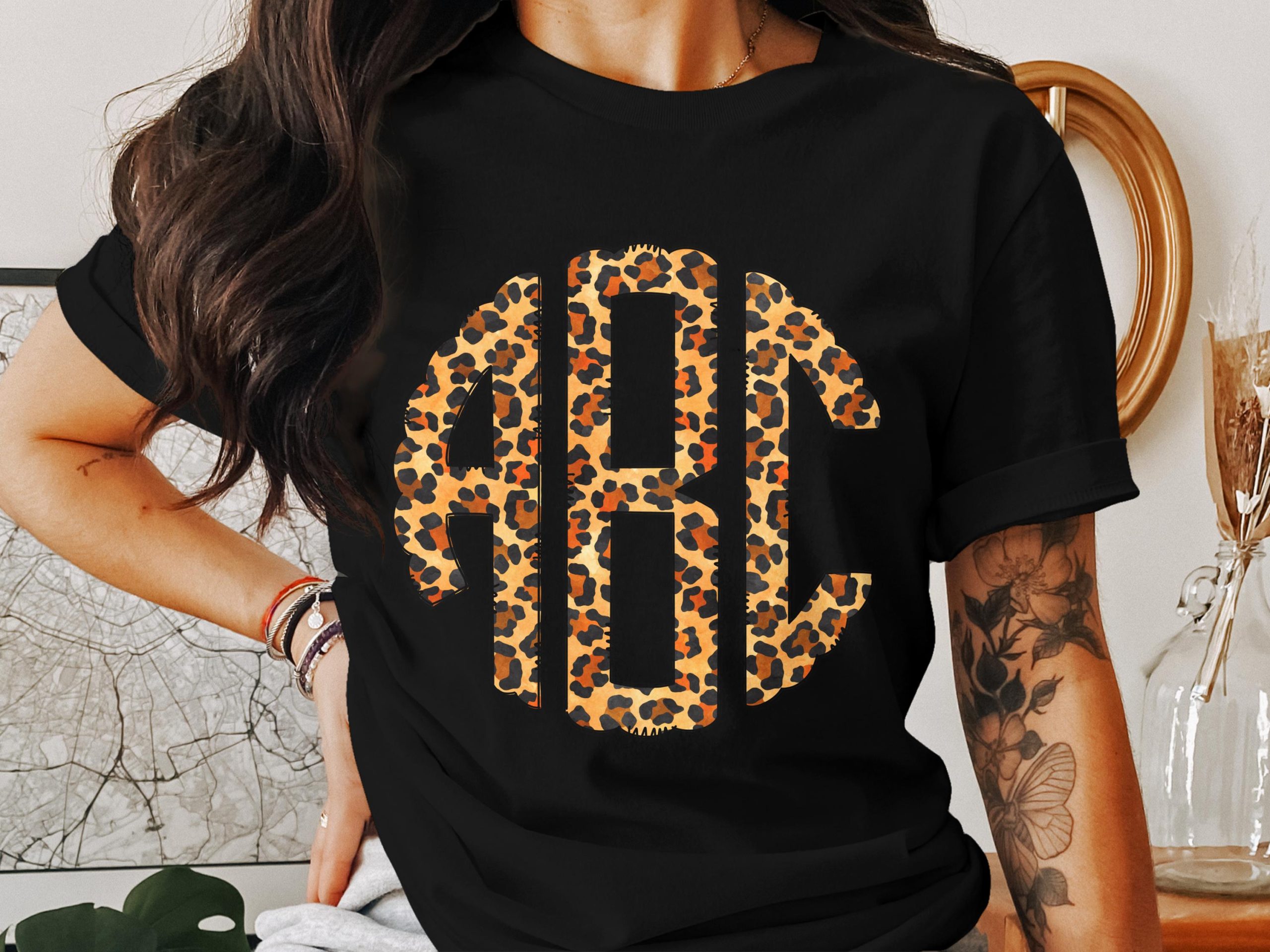 Digital, Custom Digital Download Monogram, Leopard Print Circle Monogram, Personalized Initials, DIY Project, Sublimation Design, Printable - Image 2