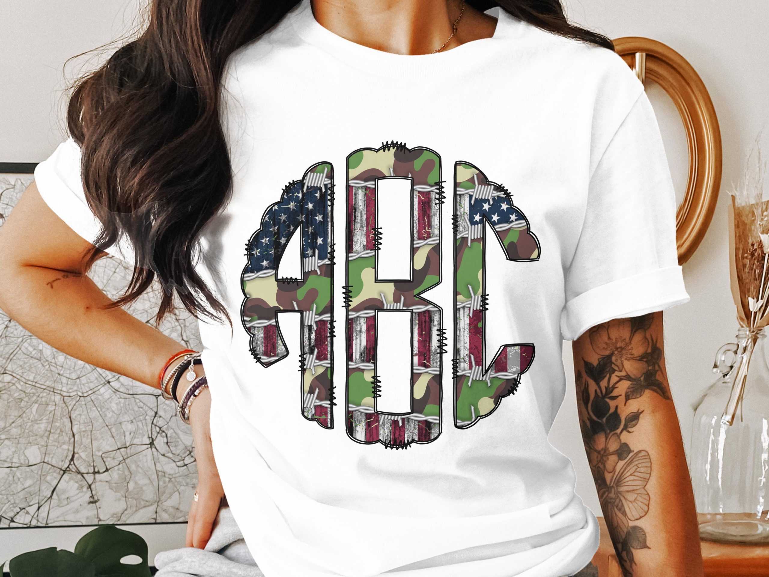 Digital Custom Monogram, American Flag, Camo, Patriotic Gift, Printable Wall Art, Personalized Initials, Digital Download