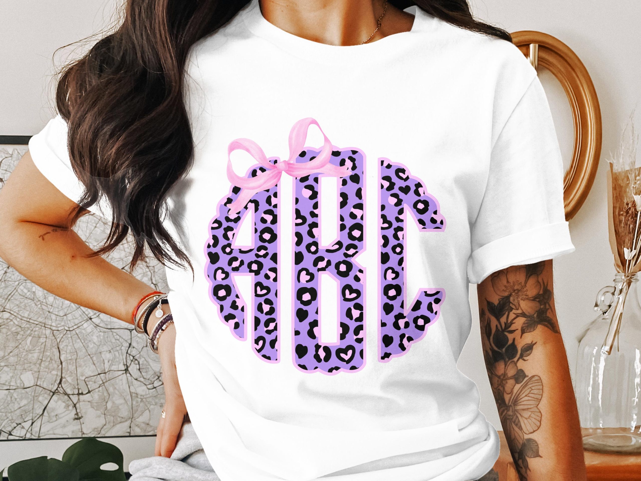 Custom Digital Monogram, Leopard Print, Bow, Digital Download, Personalized, Initial Design, Cricut, Silhouette, DIY, Printable Art