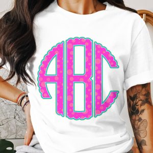 Digital Custom Monogram, Pink and Teal Monogram, Digital Download, Scalloped Monogram, Printable Monogram, Personalized Initials